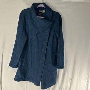 L.L. Bean Bellandi  Blue Button Up Asymmetric Wool Blend Jacket Coat Women LP